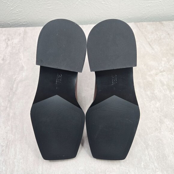 Zara Chelsea Boots Sz 7.5 Dark Brown Leather Preppy Pull On Ankle Booties - Picture 8 of 12